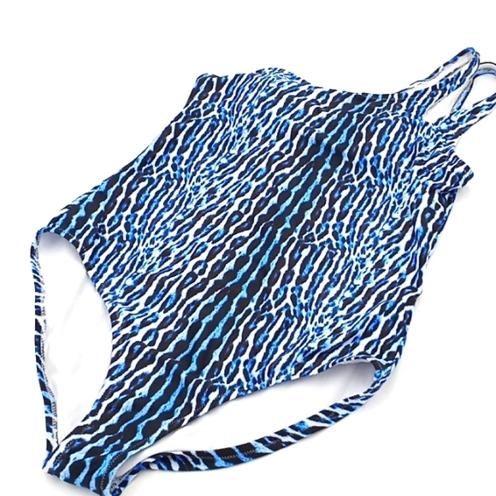 Jessica Simpson Printed Sassy‎ Safari One-Shoulder One-Piece Swimsuit Blue M